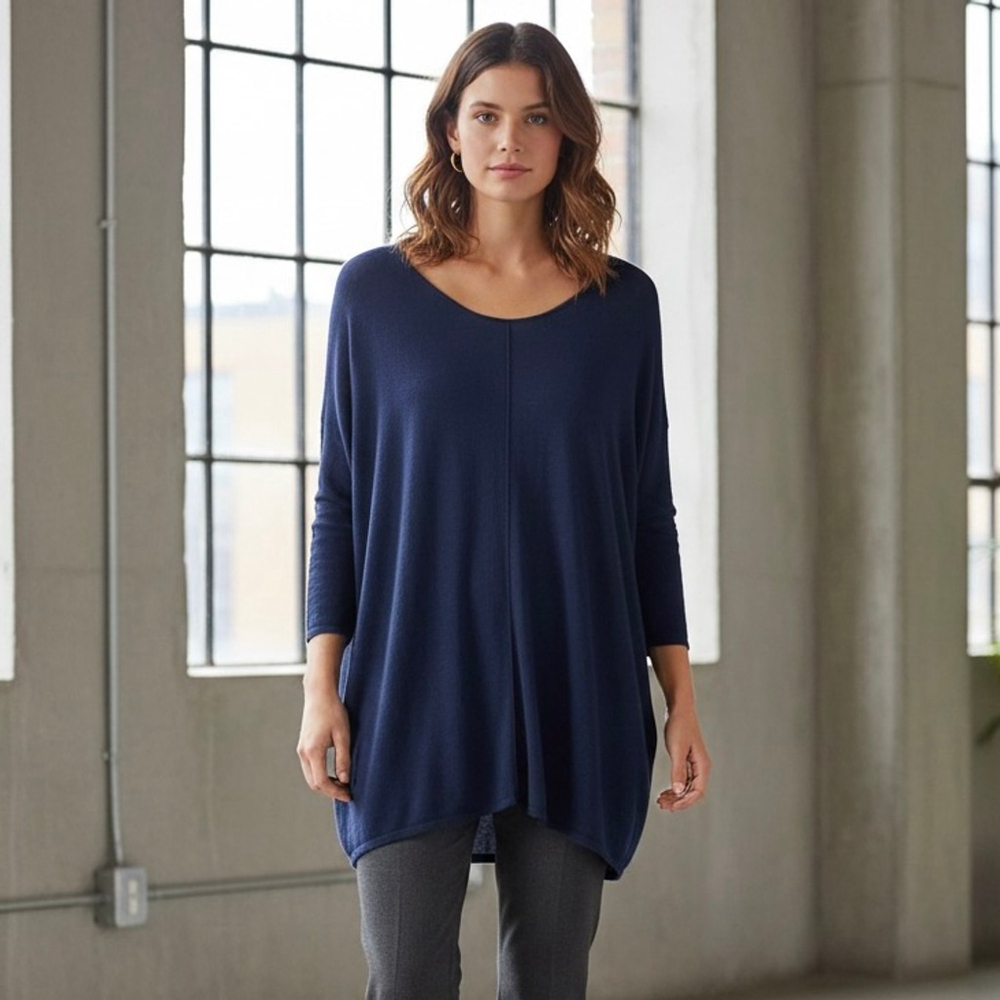 Filippa K Navy Silk/Cashmere/Tencel Oversized Box Sweater w/ Center Seam XS